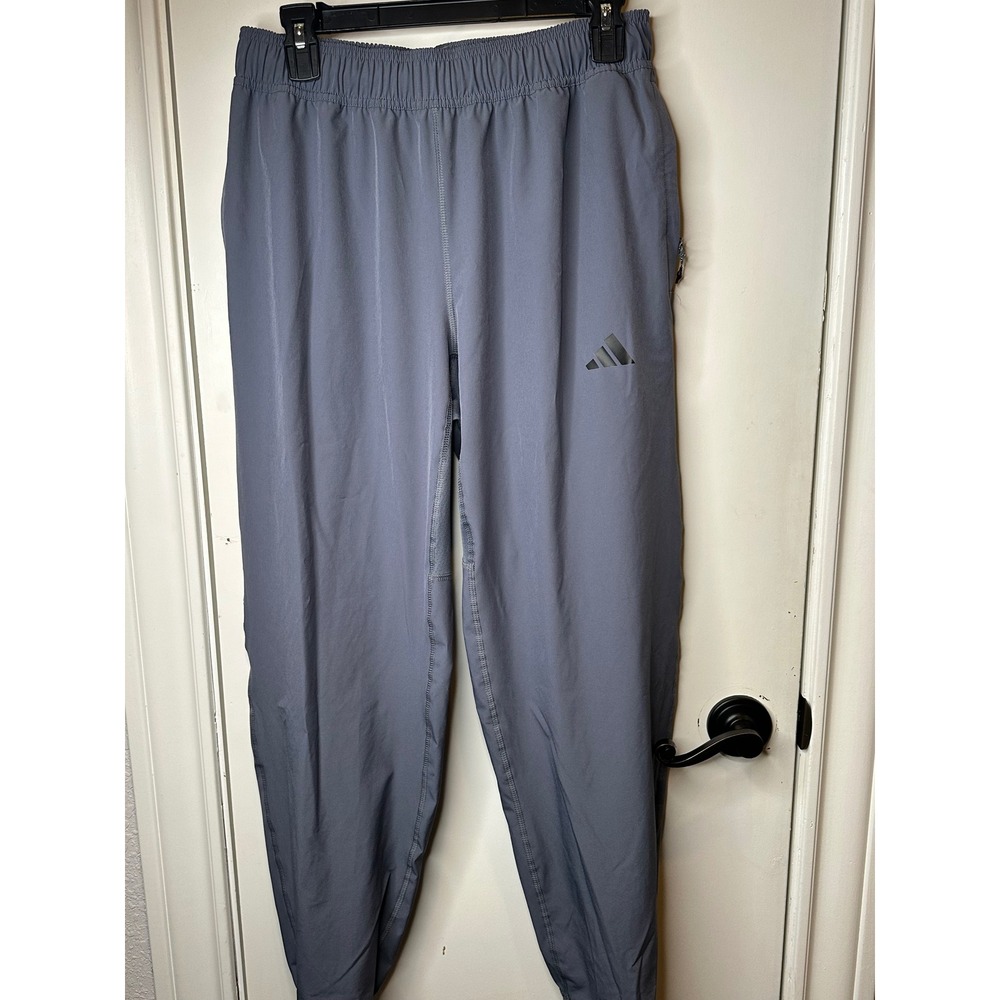 Adidas AEROREADY Mens Gray Tapered Athletic Training Jogger Pants Zipper Pockets